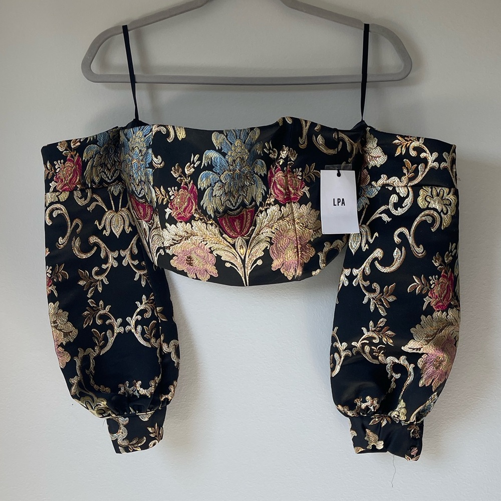 NWT LPA Metallic Brocade Off-The-Shoulder Top - Picture 6 of 7